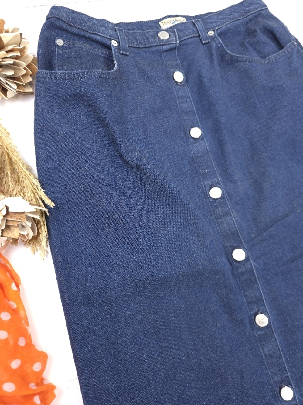 Classic Button-Front Denim Skirt - Dark Blue - Picture 2 of 12